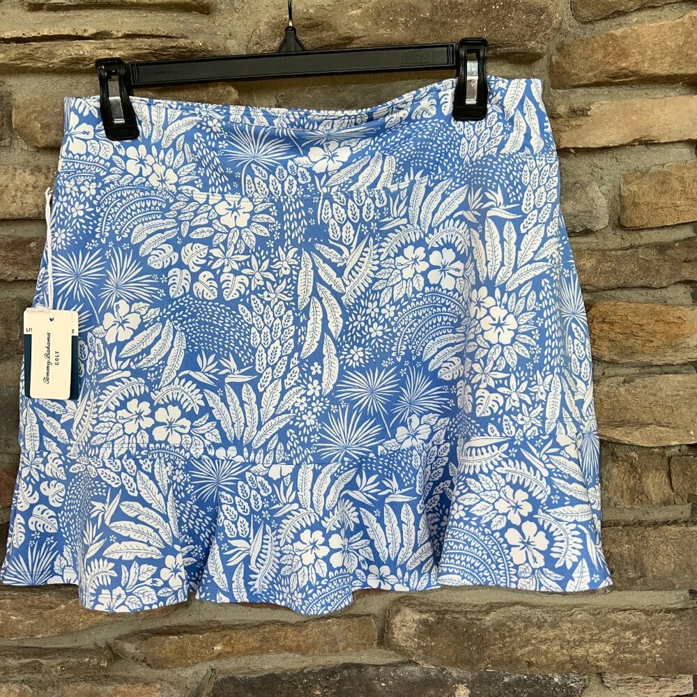 TOMMY BAHAMA ACTIVE Print Golf Tennis Knit Ruffle Hem Skort L Blue White NWT